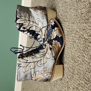 Blue floral booties. Worn once!